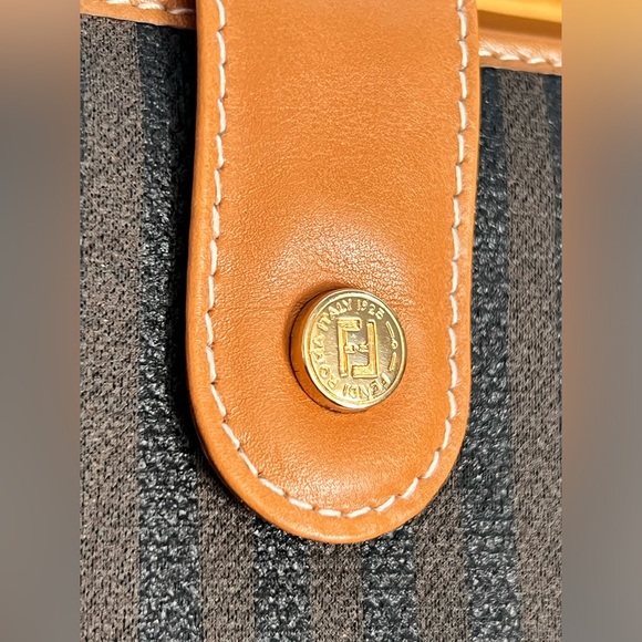 EUC FENDI Pequin Stripe Brown Tan Black French Canvas Leather Long Wallet - Picture 5 of 6